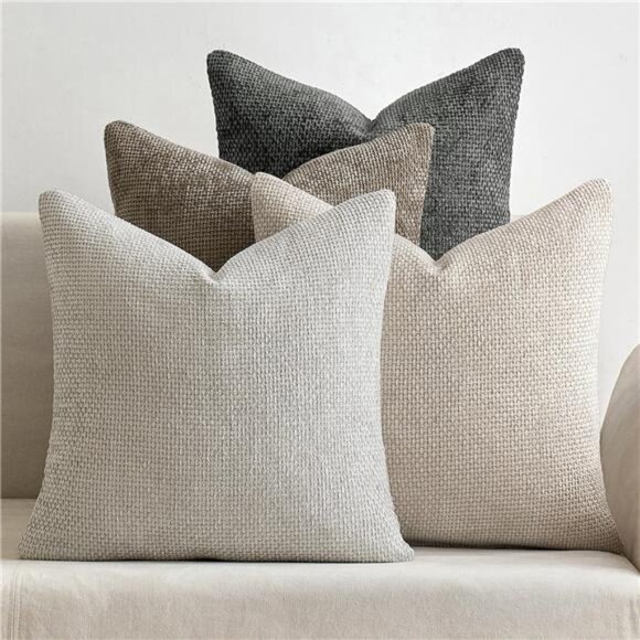Pack of 4 Couch Throw Pillow Covers 18x18 Inch Neutral Soft Decorative - Picture 1 of 7